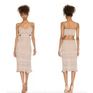 Oh la la 🔥 MISA for Anthropologie Gold Shimmer Midi Dress Bodycon Fit | Size L